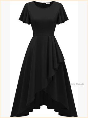 Ruffle Sleeve A-Line Tea Length Cocktail Dress for Wedding Guest